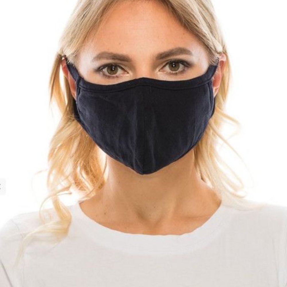 TWO 3 Layer Shape SOLID BLACK Face Mask